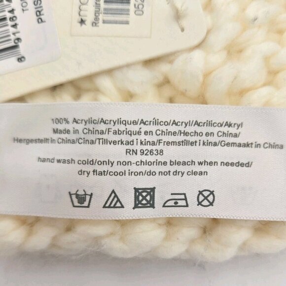 New FOSSIL Tori Pristine Acrylic Soft Scarf Neutral Crochet Ivory Large Button - Picture 7 of 8